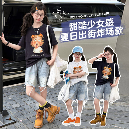 沐斯贝贝·YE&沐斯贝贝·YE&SX66010淘气女孩T011珍珠牛仔裤