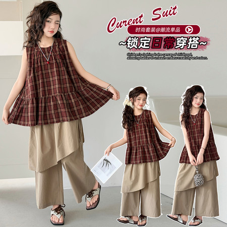 潮童萌宝&潮童萌宝&红色格子套装