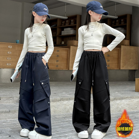 米乐咖咖&米乐咖咖&822高品质百搭女童水洗工装裤冬款中大童