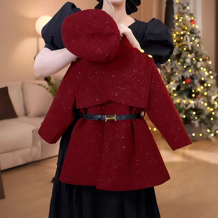 衣诺嘉儿&衣诺嘉儿&A019撒银红色年服呢大衣