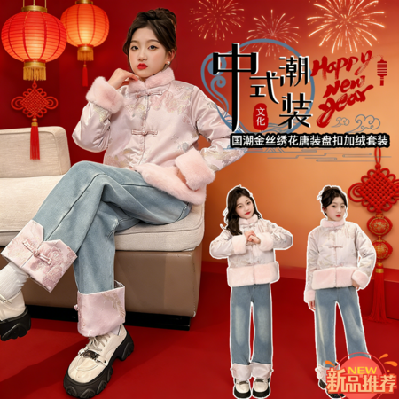星星年华-童童熊制衣&星星年华-童童熊制衣&TTX2069T国风绣花盘扣加绒两件套