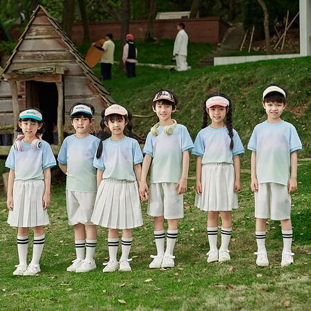 法派韩流&校服套装小学生夏季儿童圆领渐变白色运动会
