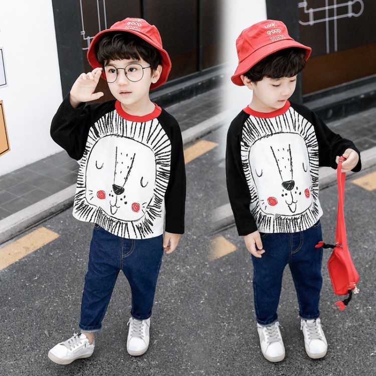 Boy Lion Sanitary Clothes New Cartoon Printed Long Sleeve T-shirt Korean Edition Tide