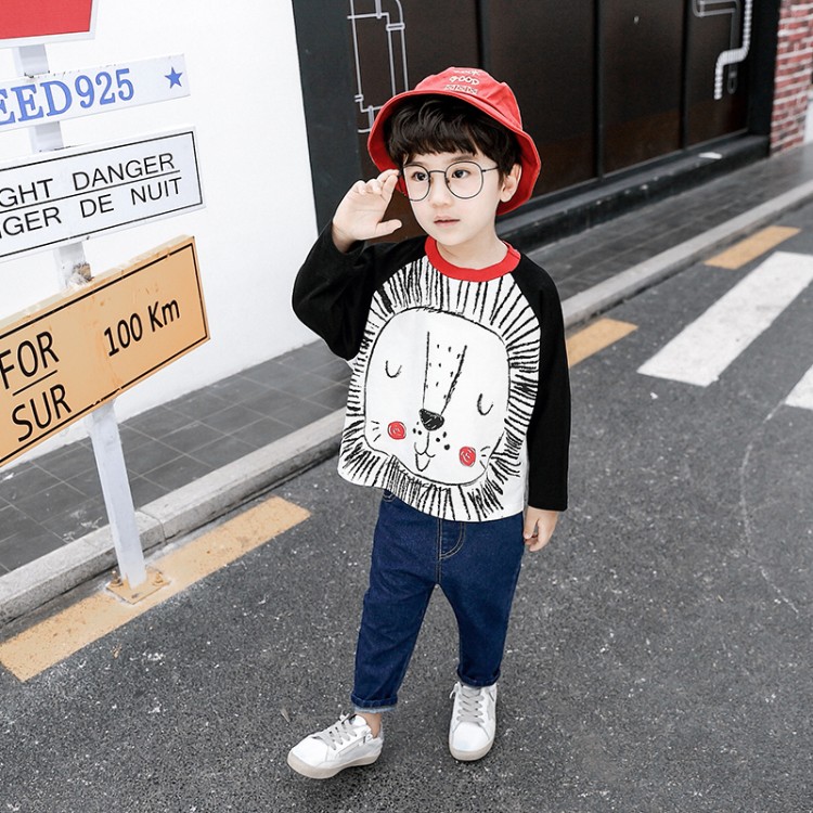 Boy Lion Sanitary Clothes New Cartoon Printed Long Sleeve T-shirt Korean Edition Tide