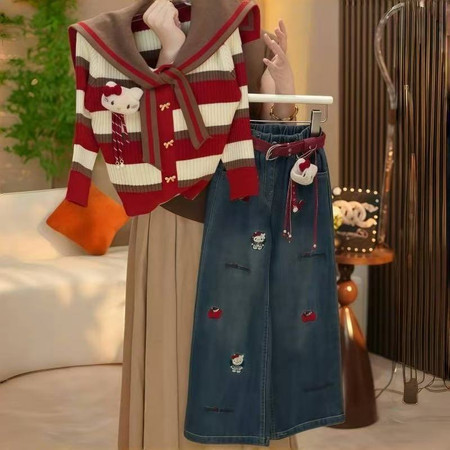 小黑米&小黑米&条纹毛衣牛仔裤套装