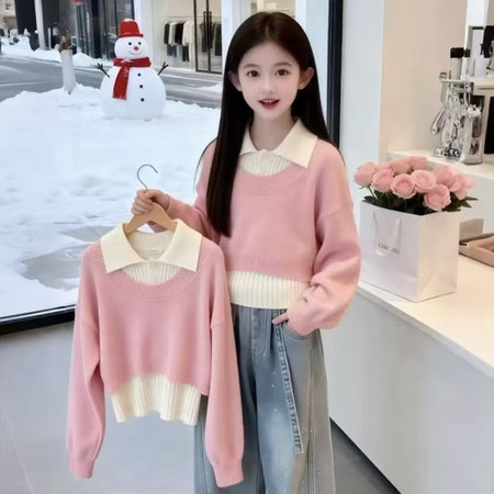 小黑米&小黑米&纯色毛衣春季烫钻牛仔裤套装