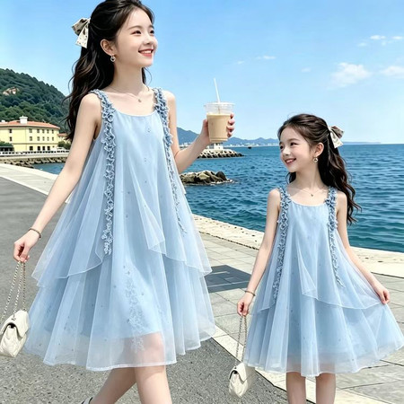 小黑米&小黑米&268蓝色吊带网纱裙