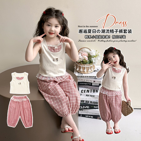 鑫威泽服饰&鑫威泽服饰&猫咪格子裤套装