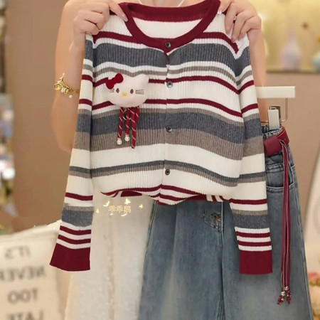 守若服饰&守若服饰&条纹七彩毛衣-三色扣牛仔裤-