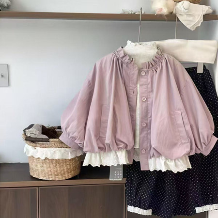 守若服饰&守若服饰&粉色花边夹克衫