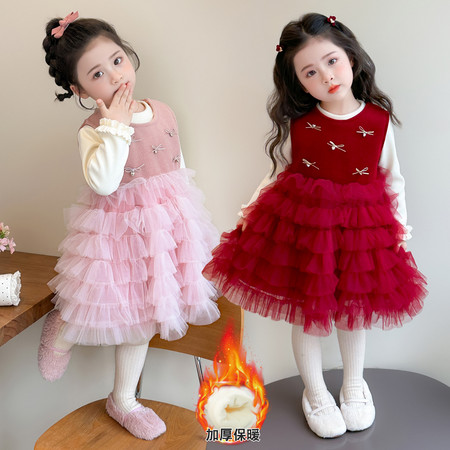 萌天使&萌天使&MTS0527爱心蝴蝶结加绒裙两件套