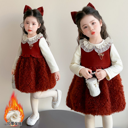 萌天使&萌天使&MTS0530双领花边加绒裙两件套