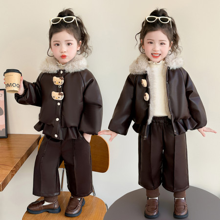 萌天使&萌天使&MTS0533兜兜皮衣加绒夹棉套装