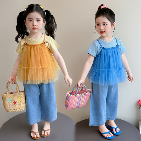 萌天使&萌天使&MTS0567网纱吊带牛仔三件套