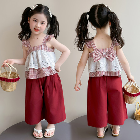 萌天使&萌天使&MTS0569花边格子吊带套装