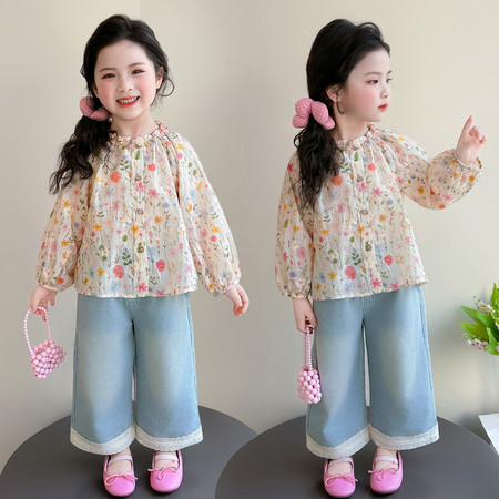 檬晗&檬晗&碎花牛仔裤套装