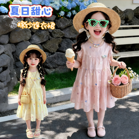 檬晗&檬晗&猫咪绣花连衣裙-新