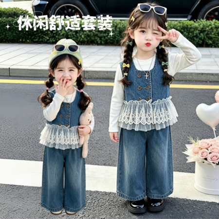 檬晗&檬晗&双排扣牛仔三件套