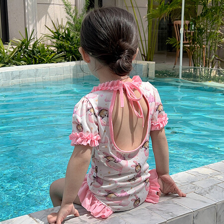 小咪嘟（儿童泳衣）&NT-030粉色兔子花边泳衣