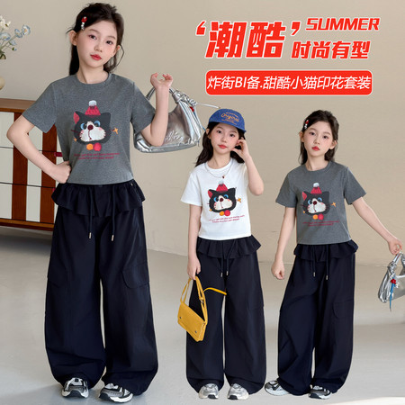 芮芮家&芮芮家&2605款珠管绣猫咪T套装