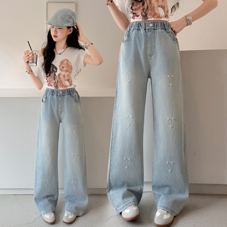 彩虹糖网供&彩虹糖网供&2604爱心刺绣钉珠阔腿裤