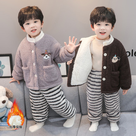 萌熙宝贝&萌熙宝贝&男童拼色羊羔毛省服一件过冬