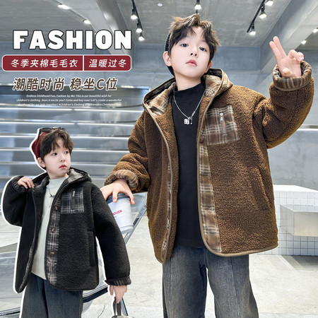 韩轩儿&韩轩儿&D15格子夹棉毛毛衣