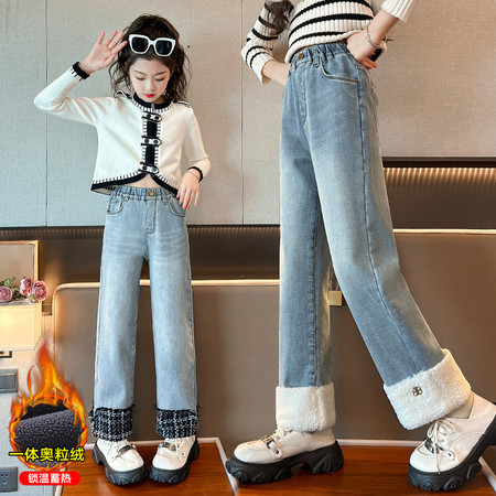 暖洋洋童装&暖洋洋童装&NYY-2340拼接羊羔毛脚口牛仔裤