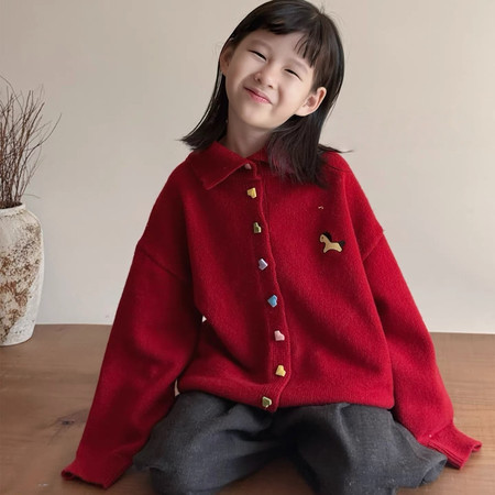航乐童装&航乐童装&HL--568红色小马毛衣开衫圣诞新年款