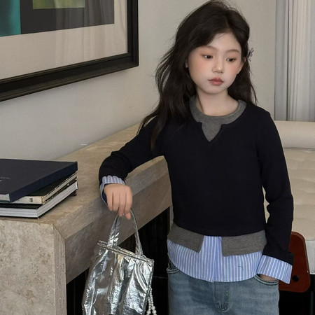 航乐童装&航乐童装&HL-601撞色拼接假两件上衣