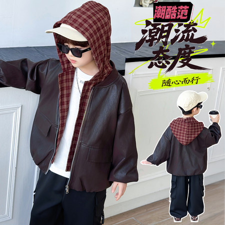 择衣优品&择衣优品&咖色假两件皮衣