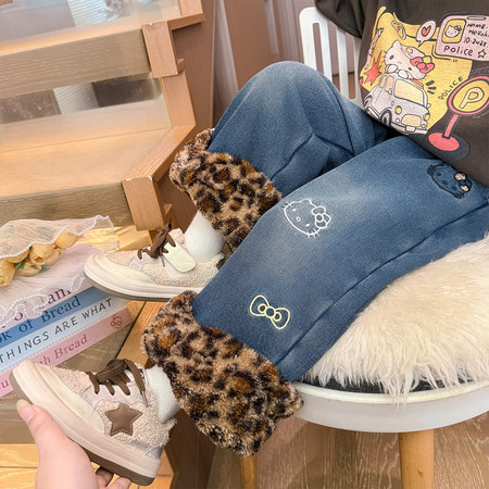 悠悠里&悠悠里&猫咪豹纹牛仔裤