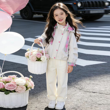 爆爆Two&爆爆Two&2610-1粉色格子爱心外套