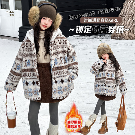拾光里&拾光里&BN076冰川雪人花纹费尔岛加绒加厚毛毛