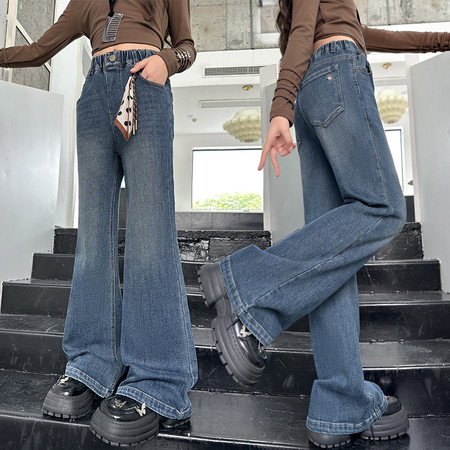 咪乐哆&咪乐哆&MI868时尚百搭前片挂件牛仔喇叭裤