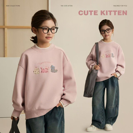 精灵兔&精灵兔&a2523款毛巾绣猫卫衣