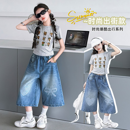 米兜&米兜&MD020七分牛仔裤印花短袖