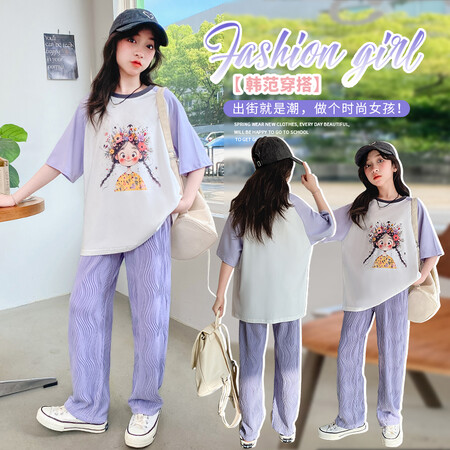 星星年华&DX04468整点小女孩紫色裤子套装