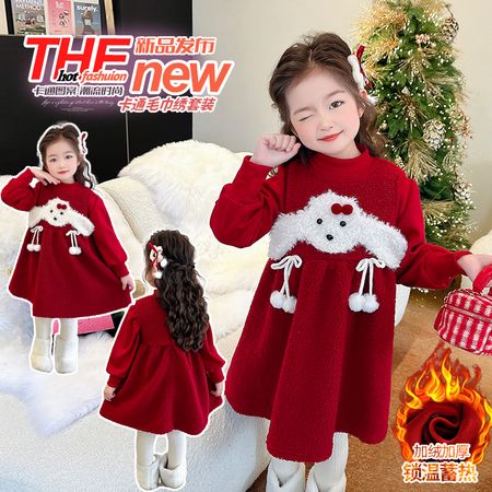 小女孩&小女孩&2438款卡通狗红色年服裙