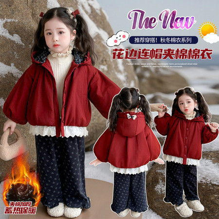 小女孩&小女孩&2530款花边连帽棉衣