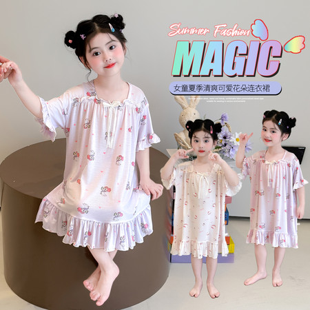小女孩&小女孩&2612款卡通莫代尔睡裙