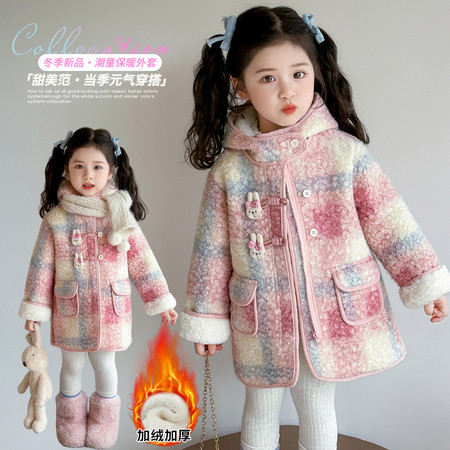 萌7&萌7&MY3793梅妮粉加绒加厚粗呢外套