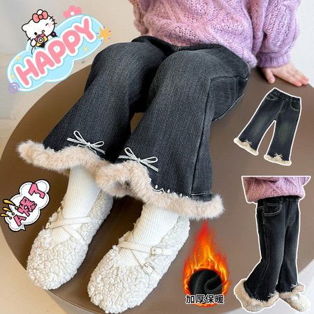 萌7&萌7&KZ3776绣花蝴蝶结加绒牛仔裤