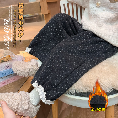 点点童话&点点童话&花边碎花加绒裤