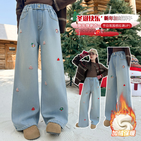 一朵一果&一朵一果&25093圣诞麋鹿加绒牛仔裤