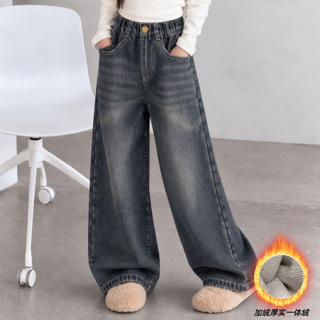 童与萌服饰&童与萌服饰&女童加绒加厚牛仔裤奥粒绒复合