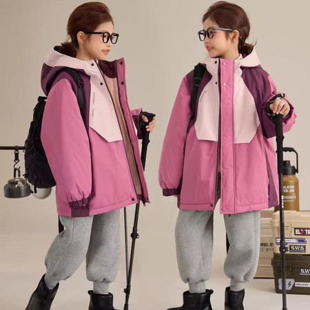 米酷儿&米酷儿&2551款女童加绒冲锋衣外套加厚连帽棉衣