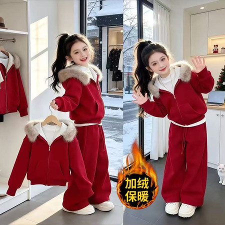 米酷儿&米酷儿&2560款年服大毛领连帽套装亲子装