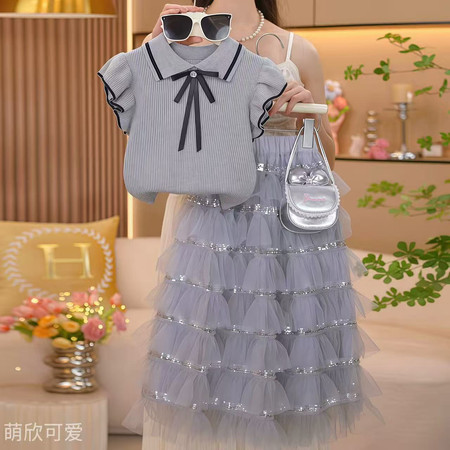 米酷儿&米酷儿&2616款夏季冰丝毛衣蛋糕裙套装