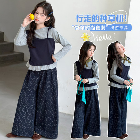 童话森林&童话森林&花布裙裤假两件T恤套装